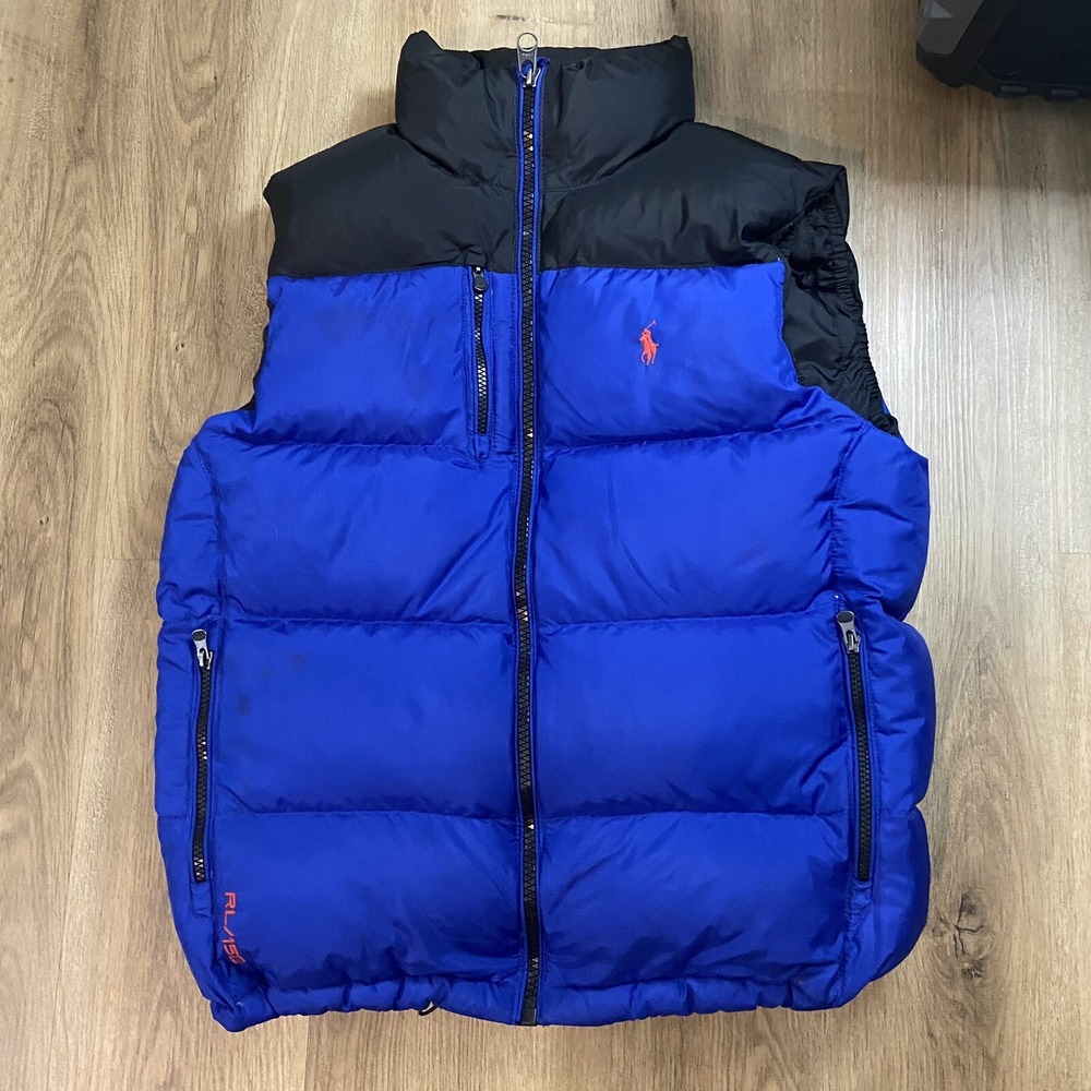 Polo Ralph Lauren RL150 Men's Medium Blue Black Down Puffer Winter Vest Rare